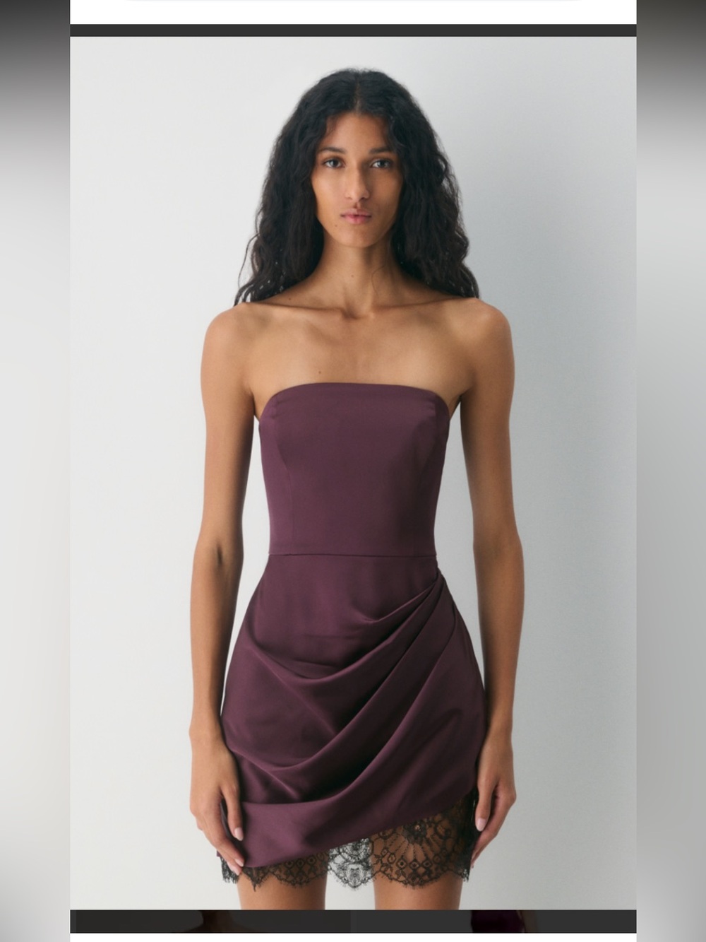 Aritzia Strapless Draped Mini Dress in Plum